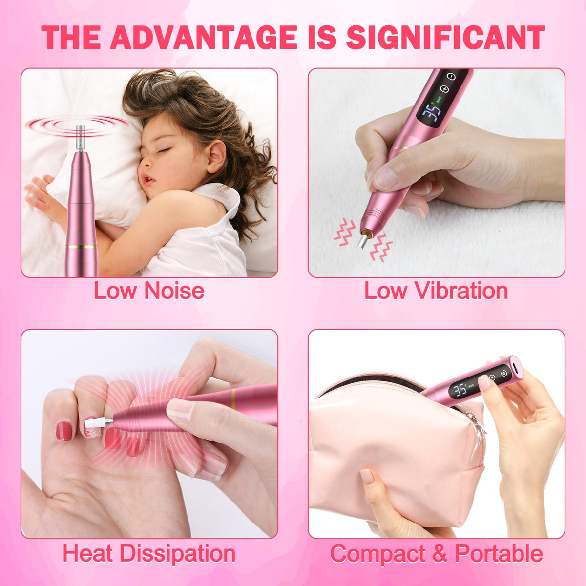 Nail girl Nail Drill NAILGIRLS Rechargeable Cordless Nail Drill Machine, Portable Electric Nail Drill 35000RPM Professional Electric Nail File for Acrylic Gel Nails, Efile Manicure Pedicure Polishing, Pink