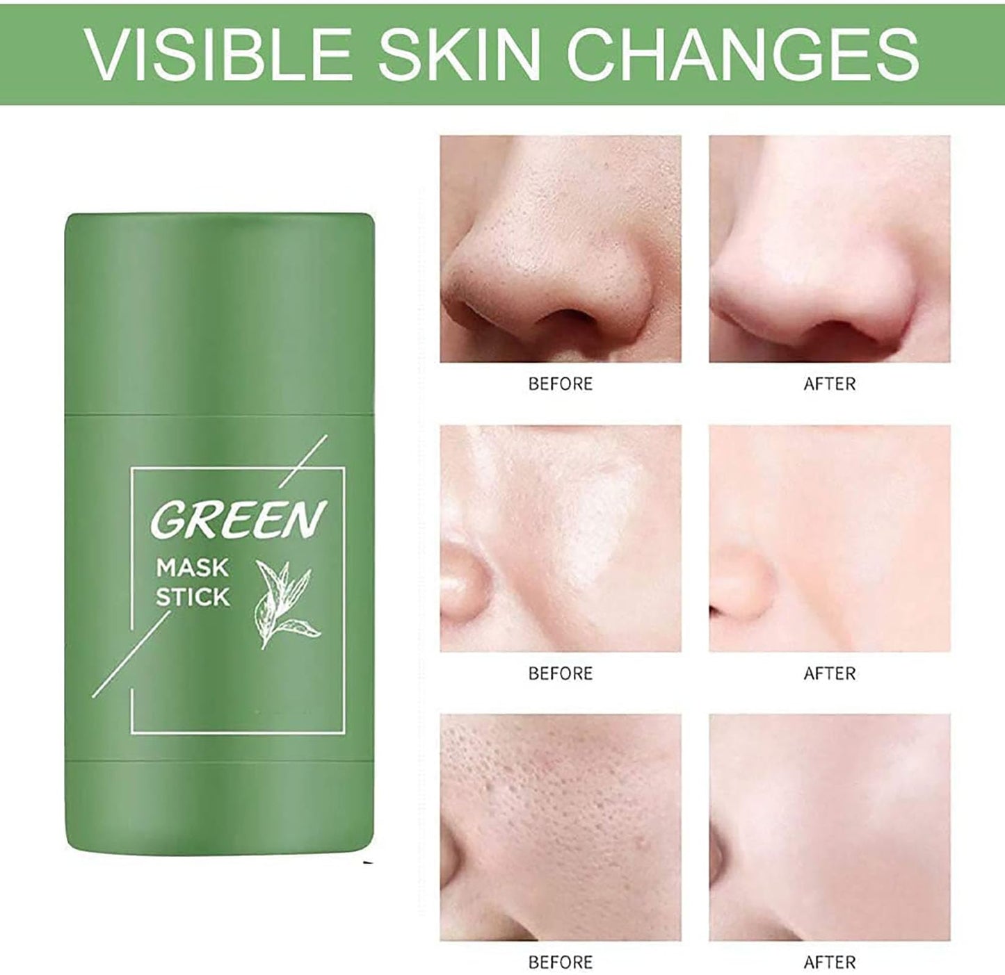OunTechGlory Green Tea Cleansing Mud Mask Stick - Solid, Effective Cleansing to Reduce Blackheads, Excess Oil & Acne-Prone Skin - Improves Skin Health For All Skin Types (2PCS)