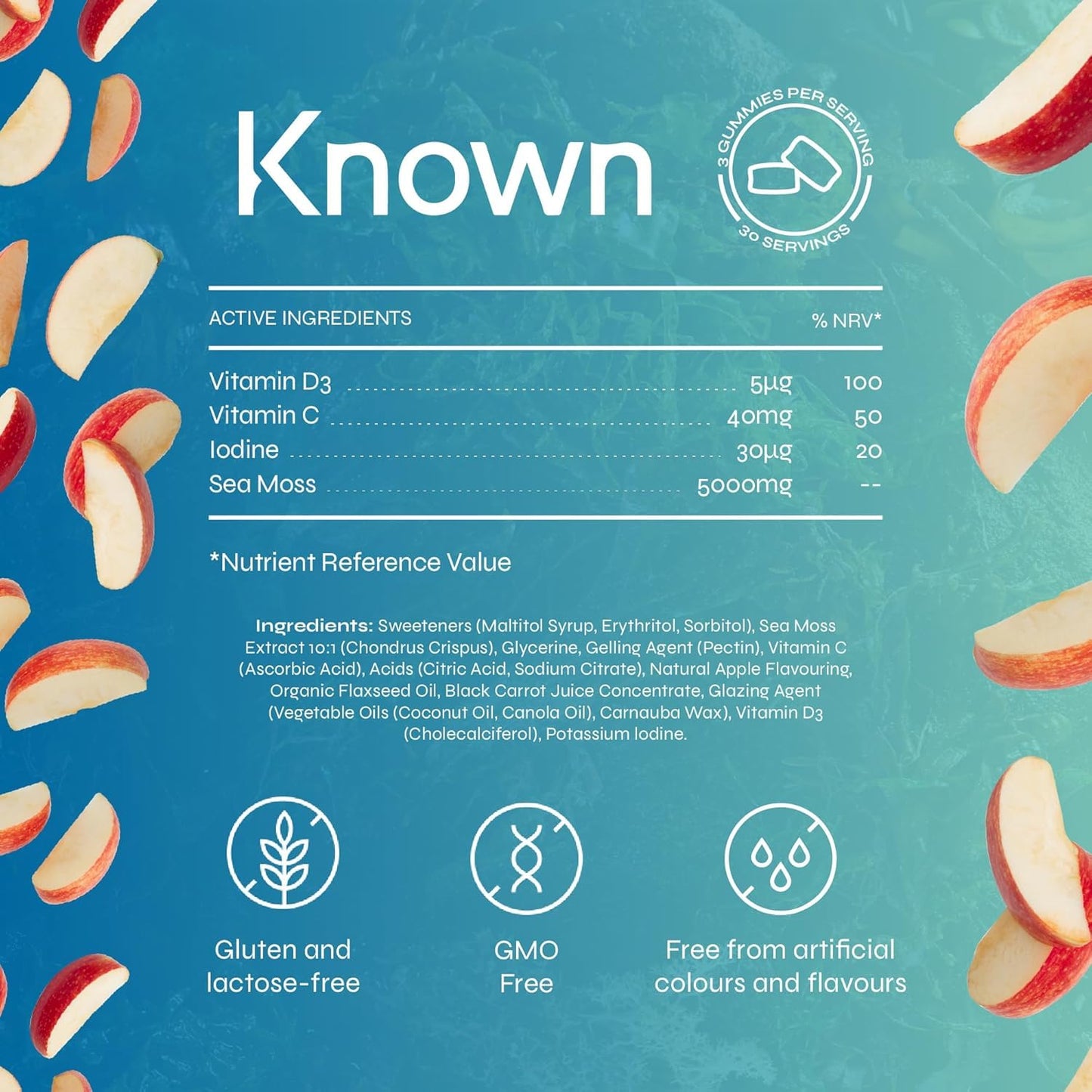 Known Tasty Sea Moss Gummies - 5000mg Sea Moss, Vitamin C, Iodine - Supports Immunity - Natural Apple Flavour - 60 Vegan Gummies, 2 Months Supply