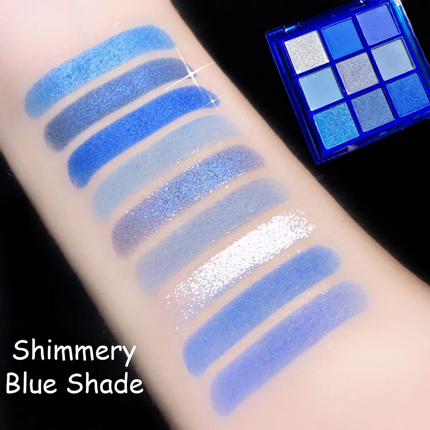 GEEWHILE Blue Eyeshadow Palette, Matte Glitter Eye shadow Makeup, 9 Colours Navy Blue Highly Pigmented Shimmer Eye Shadow Make-Up Palette, Long Lasting Waterproof Royal Blue Eyeshadow Makeup