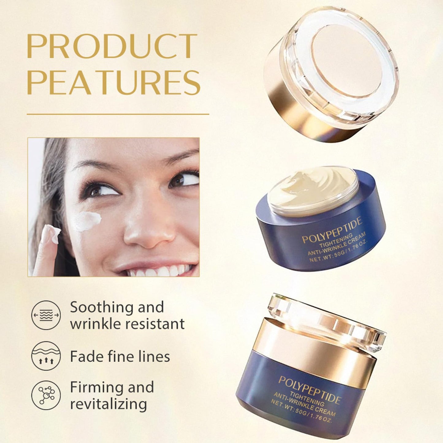 Polypeptide Anti Wrinkle Cream, Firming Anti Aging Face Cream, Skin Care Facial Moisturizer, Face Moisturiser Reduce Fine Lines, Moisturiser Face Women Face Care,Even Skin Tone (50g)