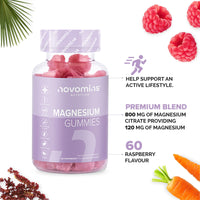 Magnesium Gummies - Vegan - 1 Month Supply - Gluten Free - Chewable Magnesium Supplements - 800mg Magnesium Citrate Providing 120mg of Magnesium - Made by Novomins
