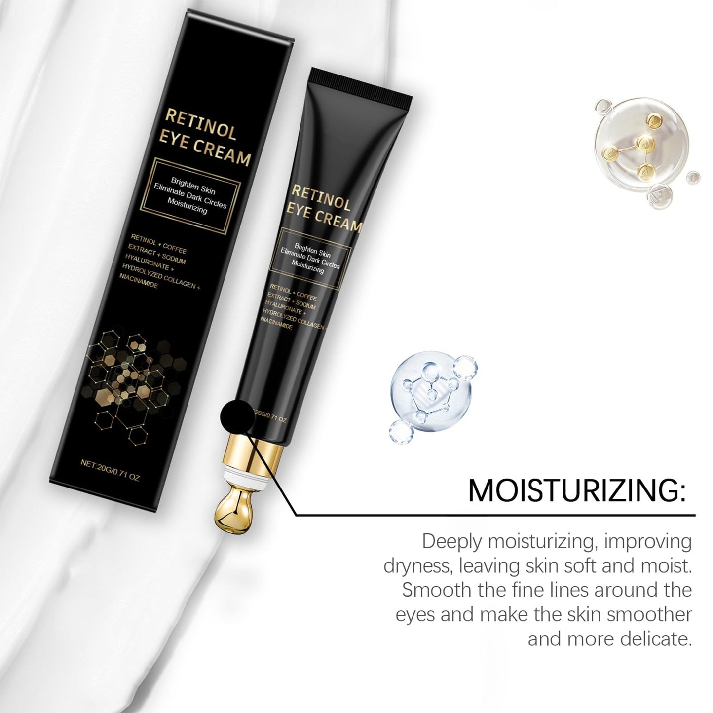 CrownLite Retinol Eye Cream Anti Aging, Dark Circle Eye Cream, Anti-Wrinkle Moisturizing with Niacinamide Hyaluronic Acid and Caffeine for Men and Women, Reduce Eye Bags, Anti Wrinkle and Fine Lines