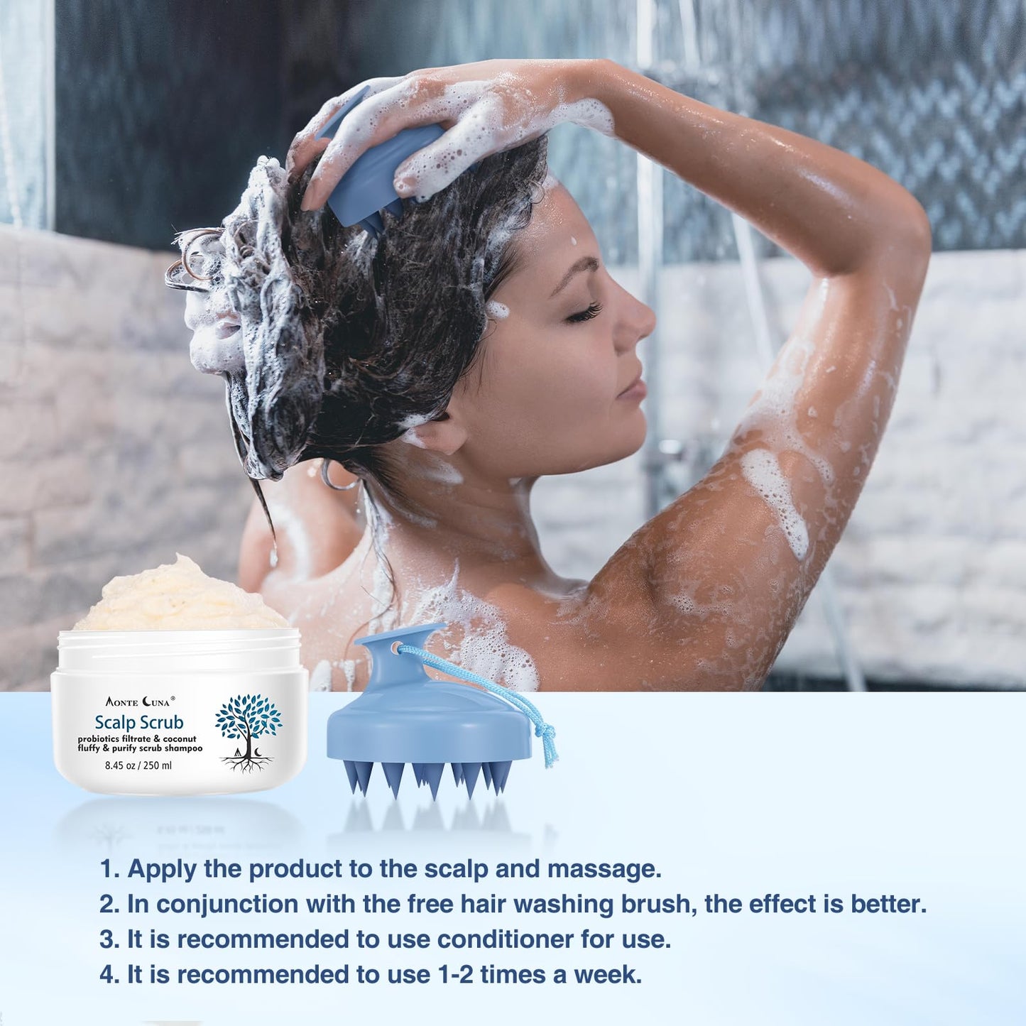 Ingbear Scalp Scrub, Scalp Exfoliator Scrub for Dandruff Treatment, Scalp Treatment for Dry Itchy scalp, Hair Scrub for Deep Cleansing and Hair Care, Anti Dandruff Shampoo Includes Scalp Massager