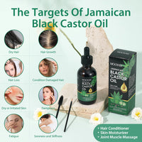 Jamaican Black Castor Oil 100% Pure for Hair Growth, Black Castor Essential Oil for Stronger Healthier Hair for Body & Face Eyebrows Growth, Skin Moisturizer & Massager Nail Care