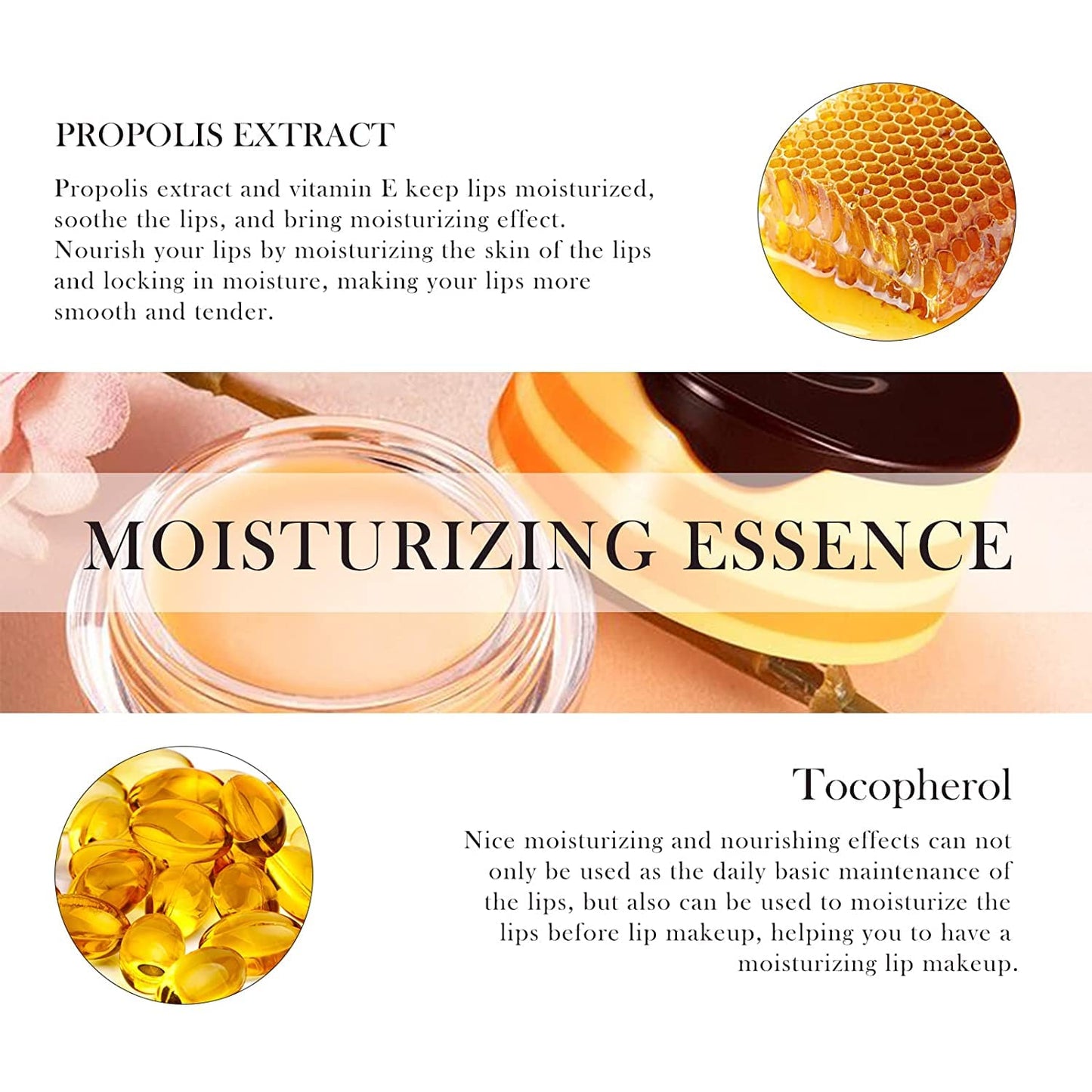 KYDA Honey+Strawberry Bee Balm Lip Mask Set, Propolis Moisturizing Lip Mask for Day&Night Lip Care, Lighten Dark Lip Color Reduce Lip Lines&Wrinkle, Lip Repair Mask Lip Exfoliator Lip Moisturizer, 2