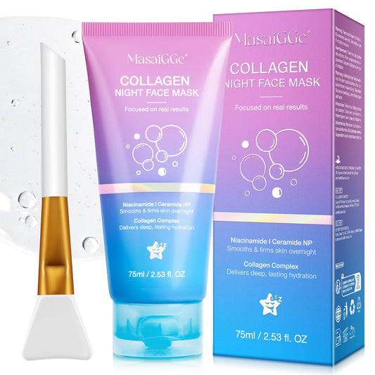 CFHQXSZ Collagen Night Wrapping Mask, Collagen Overnight Peel-Off Mask, Overnight Wrapping Peel Off Face Masks with Brush, Elasticity & Hydration Overnight Wrapping Peel Off Facial Mask