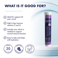 HIGHER NATURE Higher Nature - Immune Effervescent - Easy to Take Immune Support - Vitamin C, D & Zinc - No Artificial Sweeteners – Blackcurrant and Elderberry Flavour - 20 Tablets