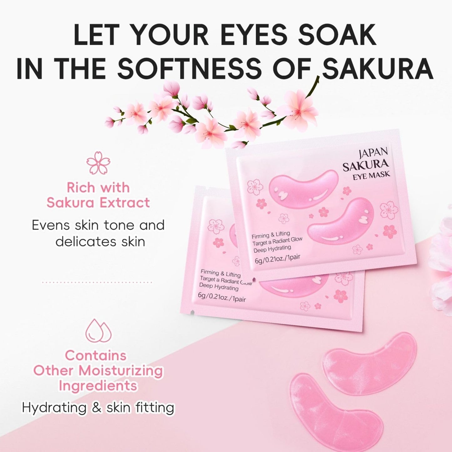 Cureluxe 12Pairs Sakura Eye Patches for Dark Circles - Eye Masks for Puffy Eyes - Eye Mask for Fine Lines & Eye Bags - l Under Eye Gel Patche for Women & Men - Hydratin & Firming & Vegan Cruelty-Free