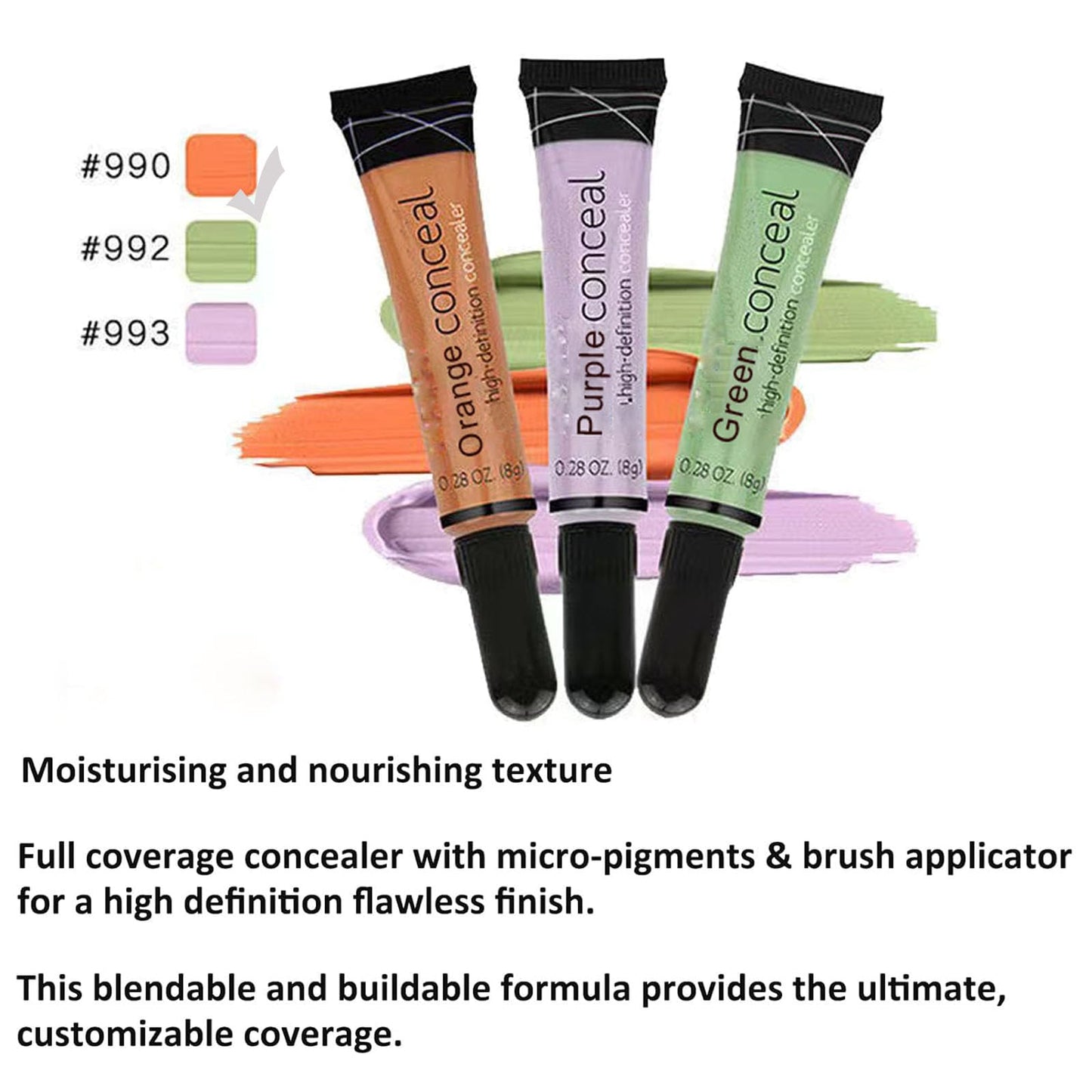 QUIWEN Full Coverage Concealer Set, 3PCS Colour Correcting Concealer Set, Hydrating & Long Lasting Liquid Concealer Waterproof Corrector Concealer For Dark Circles, Blemish, Spots(orange yellow green)