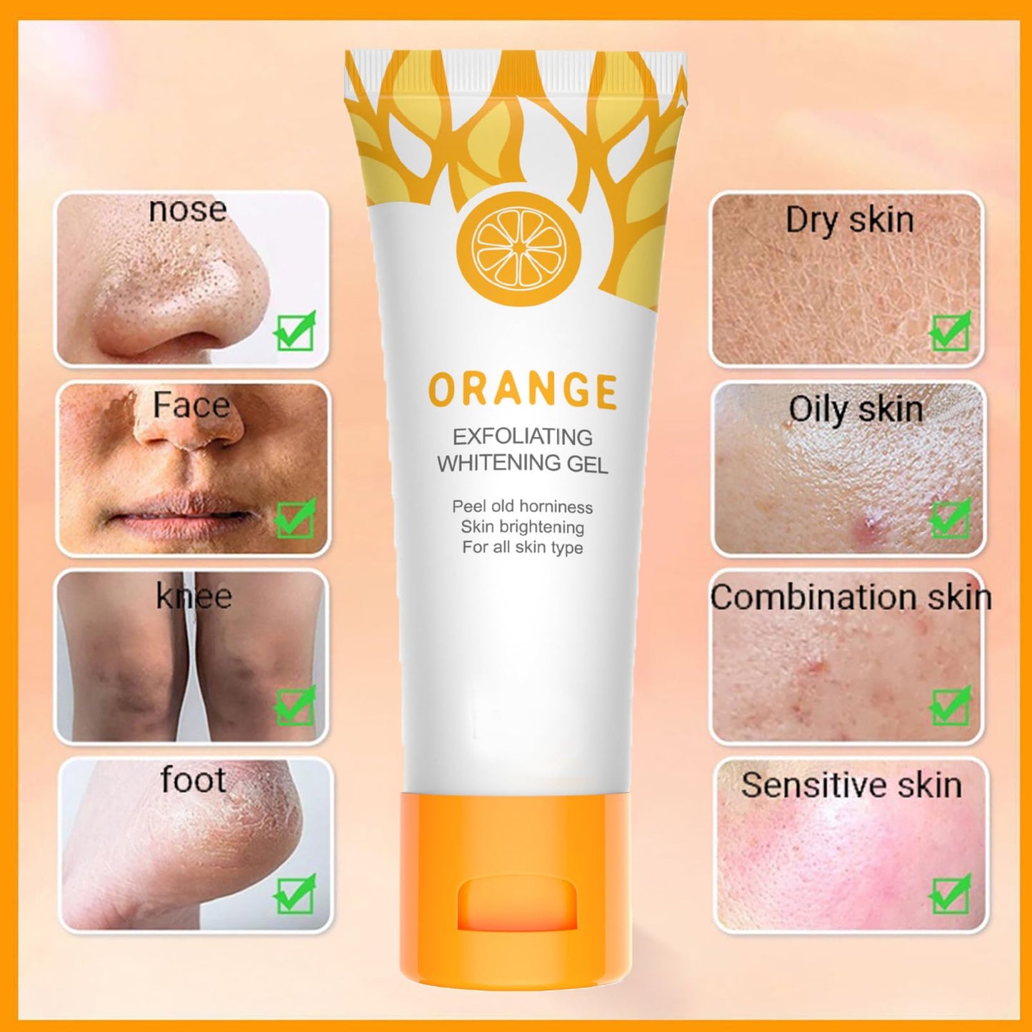 DMQ Orange Face Scrub Exfoliator,Acne Exfoliating Face Scrub,Pore Facial Scrub,Remove Blackhead & Smooth Skin Tone,Face Scrub for Men & Women,Vitamin C Body Scrub for Dull Skin,Arm & Back & Leg-50g