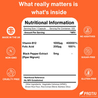 Protiv Vitamin B12 Methylcobalamin Supplement 1 mg - 120 Easy Swallow Daily Capsules - High Strength 1000 mcg per Capsule – Energy and Nervous System Support - UK Manufactured to GMP Standards