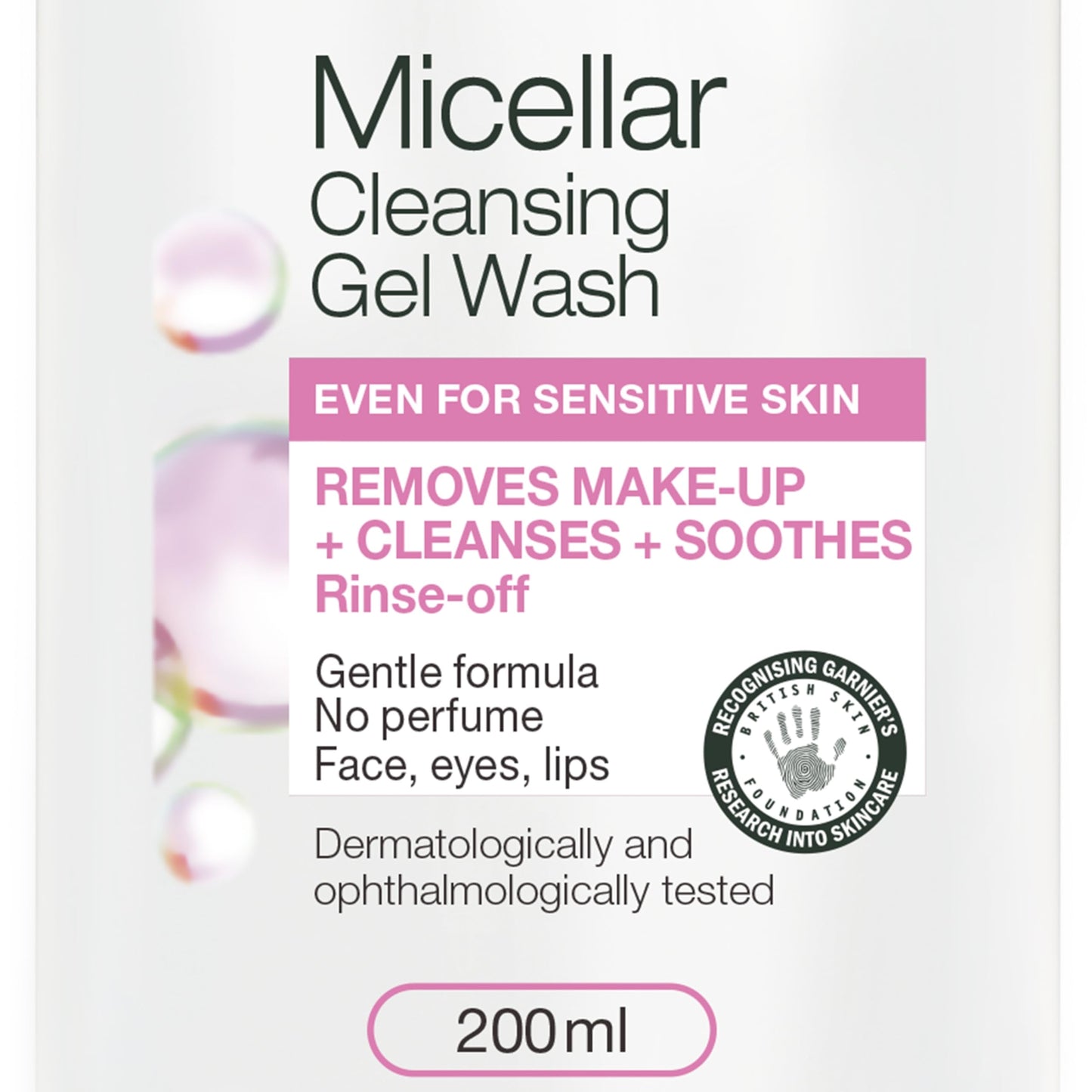 Garnier Micellar Gel Face Wash For Sensitive Skin 200ml, Gentle Face Cleanser & Makeup Remover, Recognised By The British Skin Foundation, Rinse-Off, Non-Drying & Fragrance Free Formula