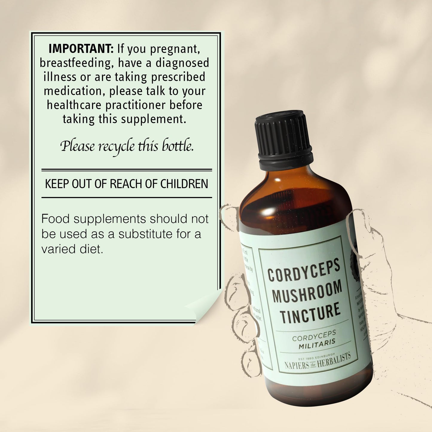 Napiers Cordyceps Mushroom Tincture (Cordyceps militaris) - Herbal Supplement - 1:3 45% - 250 ML