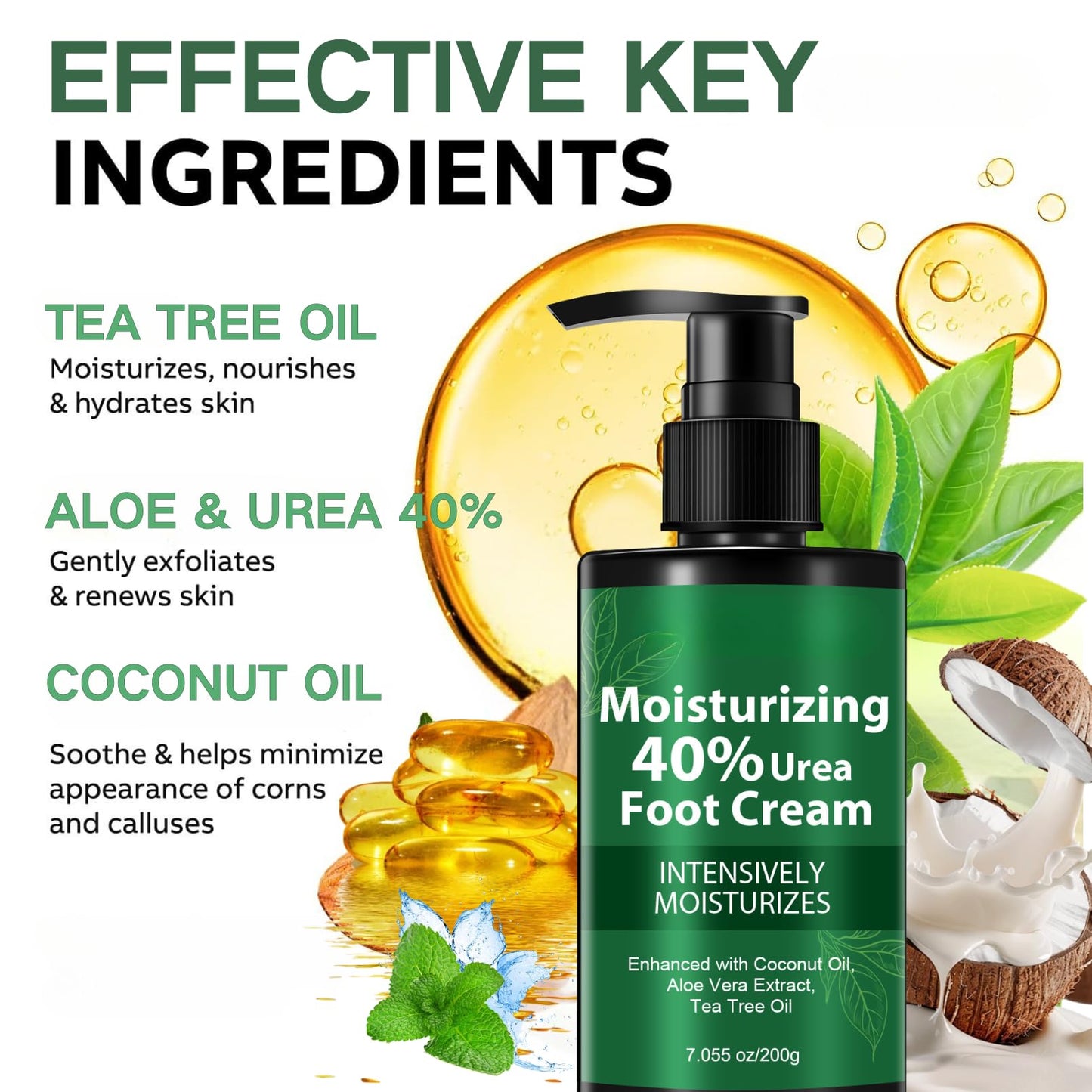 MrCuvaryas Tea Tree Oil Foot Cream for Cracked Heels and Dry Skin, Urea Cream 40 Percent for Feet, Tea Tree cream Feet Care, Cracked Heel Repair cream for feet and Hand, Foot Moisturise Softens Exfoliates