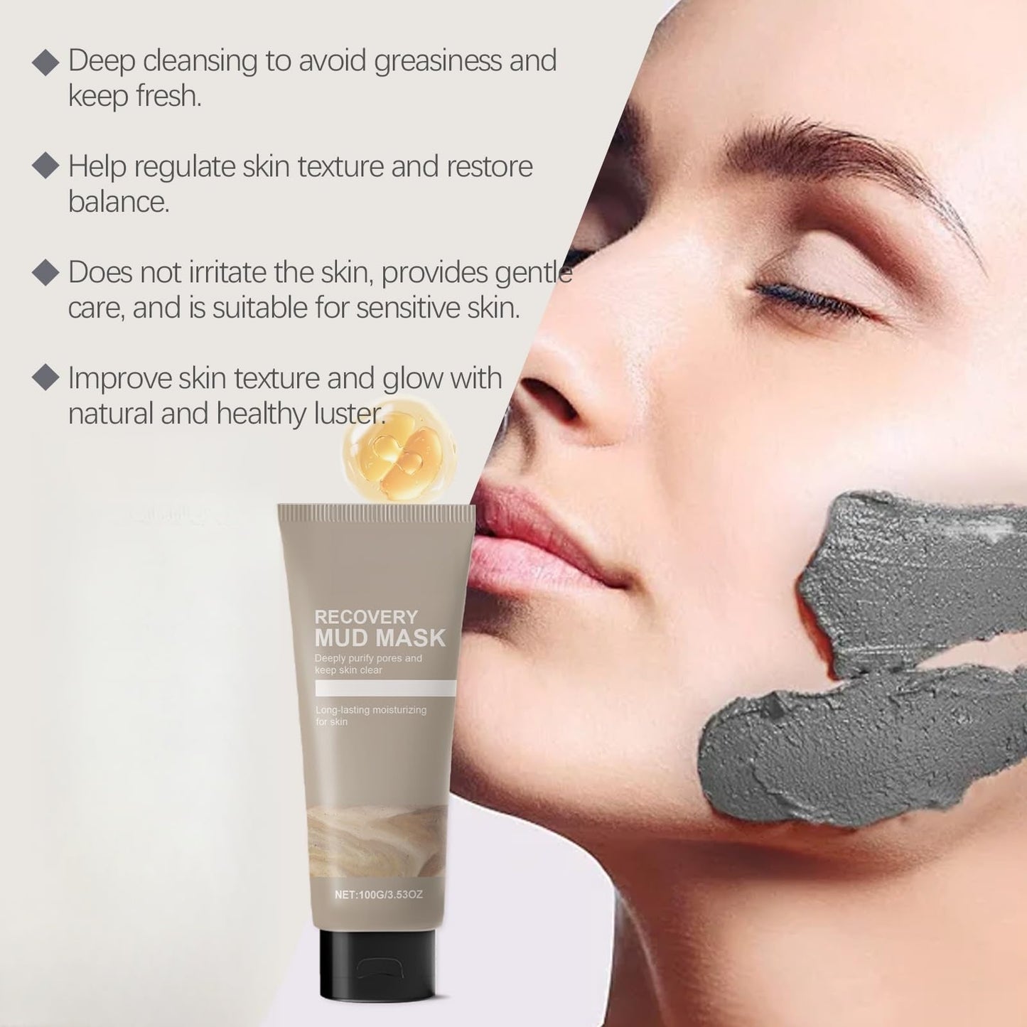 Siyinzu 100g Recovery Mud Mask,Recovery & Relief Clay Face Mask,Deep Cleansing Relief Mud Masks,Cleansing Oil Korean Mud Masks,Deep Pore Cleanser Face & Body Mask,Face Mask Soothing & Nourishing