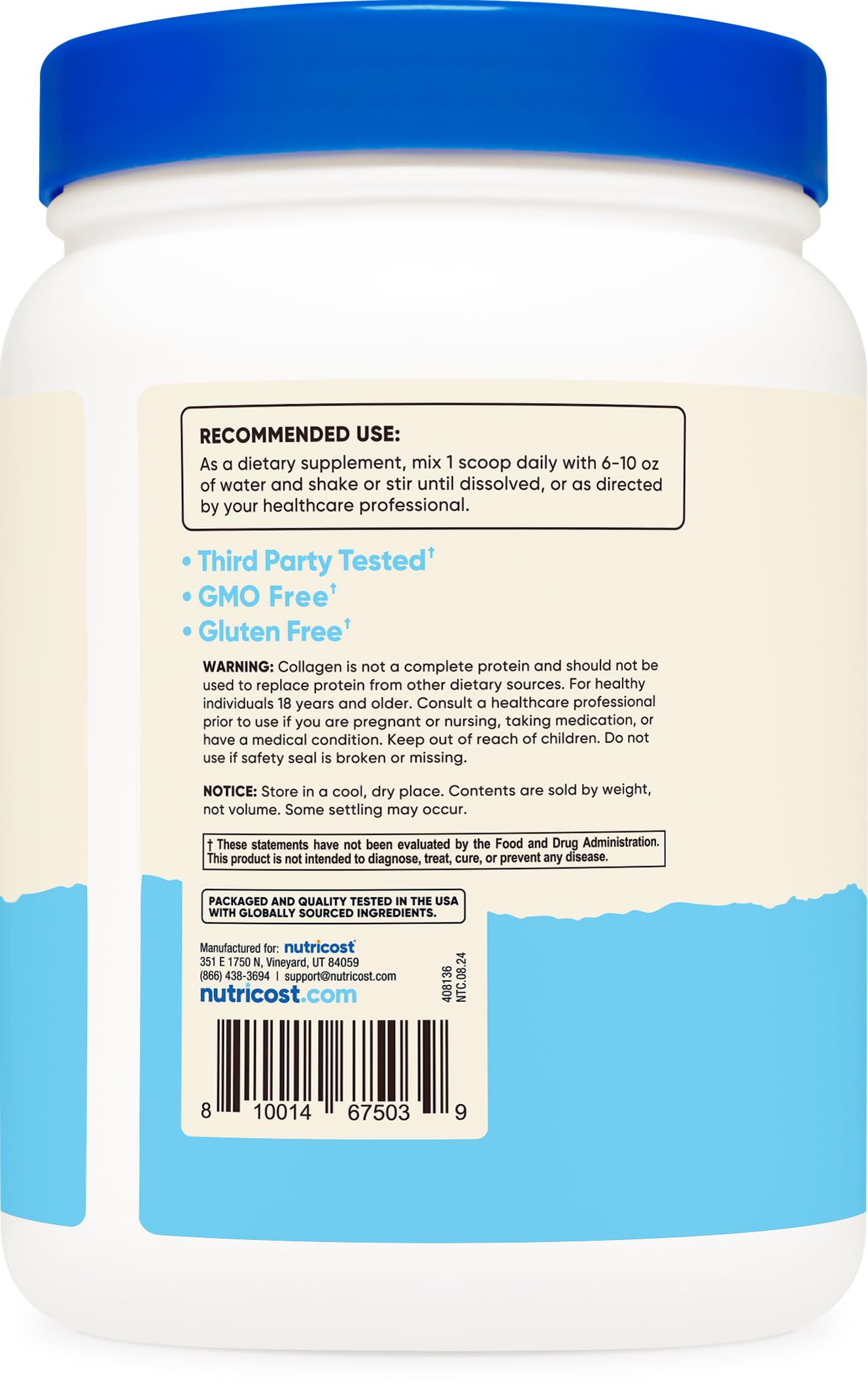 Nutricost Pure Collagen Hydrolysate (Bovine) Powder (3 Pack) - Grass Fed Bovine Collagen, 1LB Each