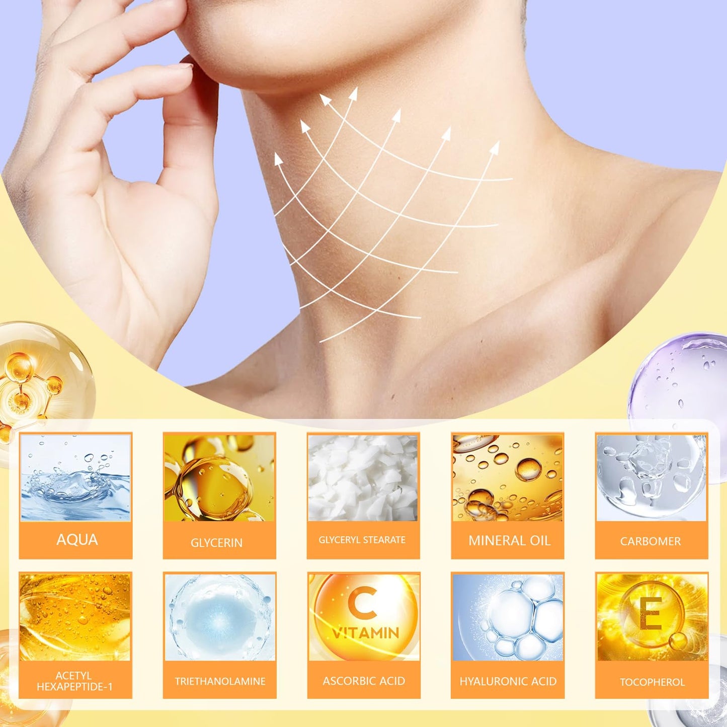 Ledeak Neck Firming Tightening Cream, Moisturizing Anti-Aging Retinol Neck Cream for Reduce Wrinkles, Fine Lines, Hydrating Tighten and Lift Creams, Firm and Lift Sagging Skin
