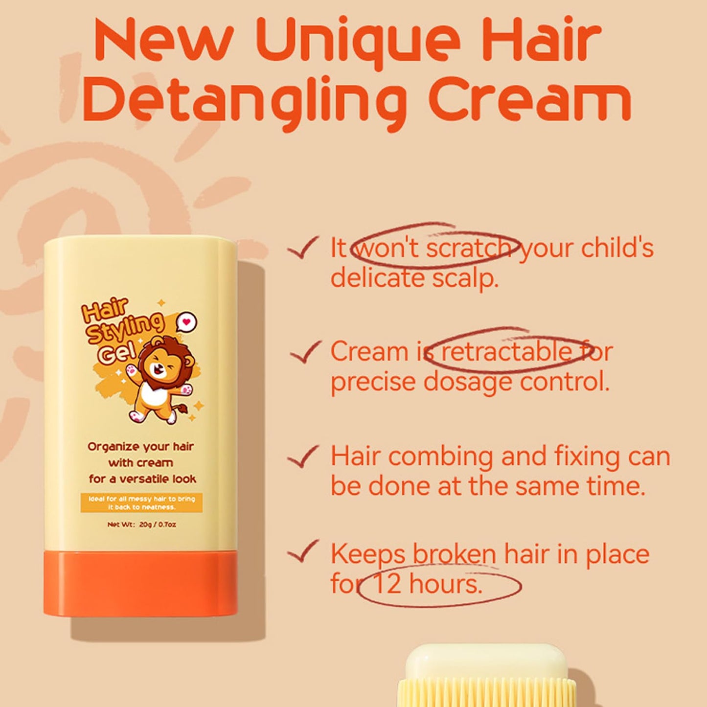 Hair Wax For Kids With Hair Edge Brush,Edge Control Anti-Frizz Non-greasy Hair Pomade Stick for Fly Away and Edge Frizz Hair,Easy to Use, Compact and Portable