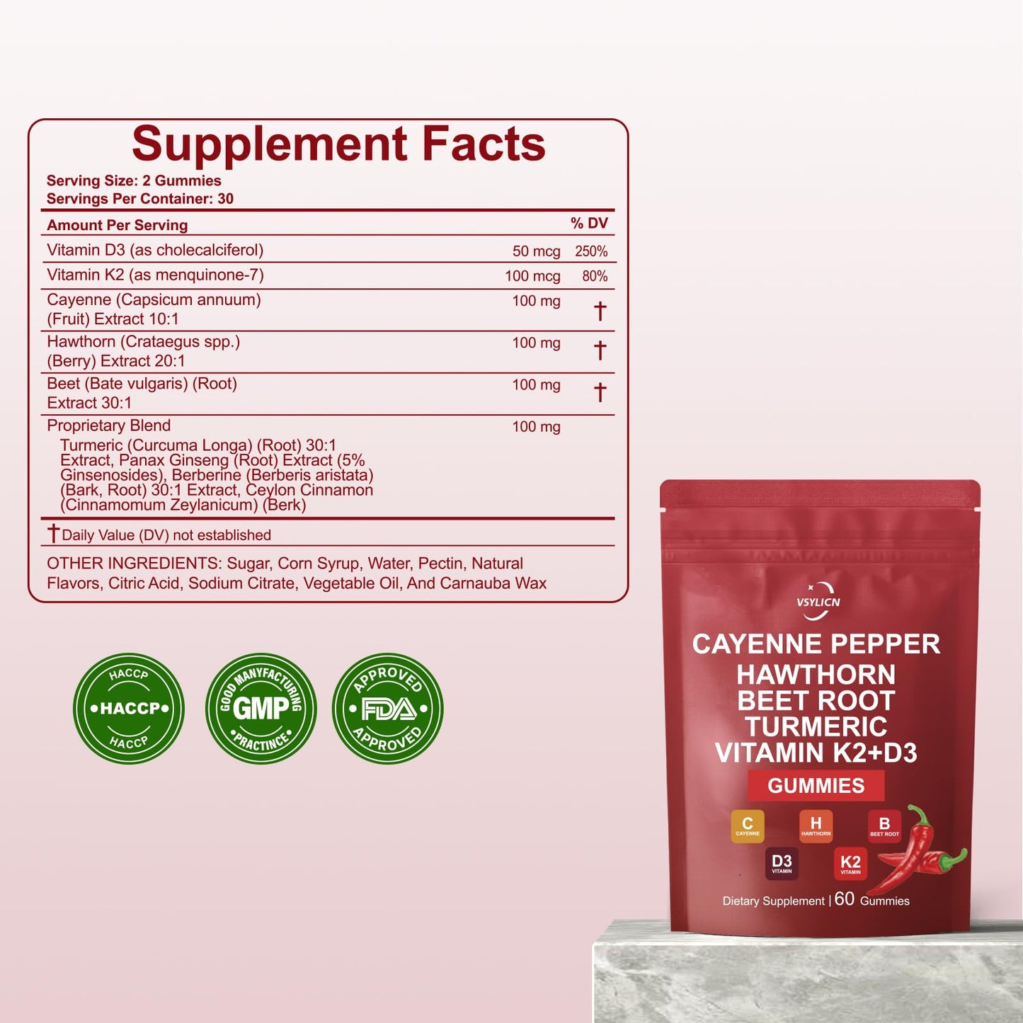 ANIANHAO Cayenne Pepper Supplement, Cayenne Pepper Gummies, Turmeric Gummies Gleame Pepper Ginger, Natural Vegan Turmeric Gummy Extract Drop for Adults (60 Gummies)