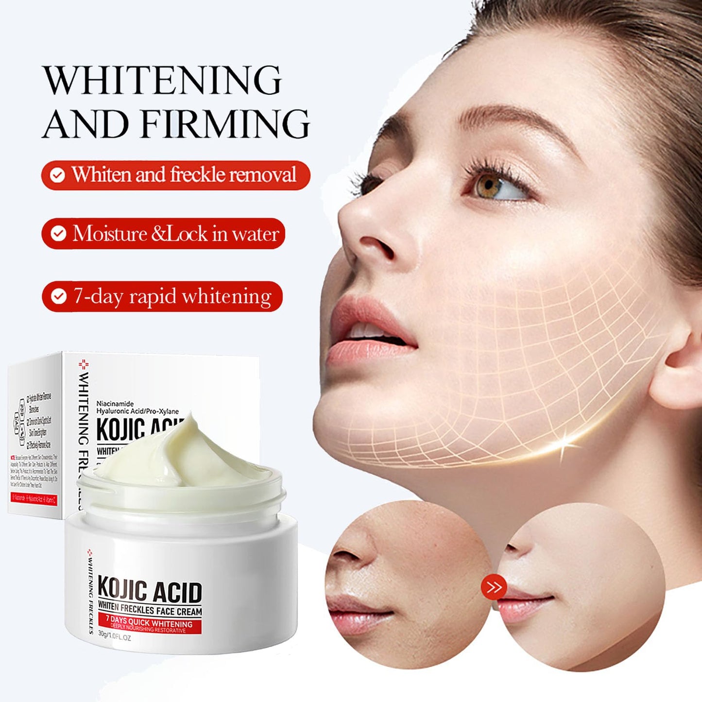 Kojic Acid Face Cream and Kojic Acid Face Serum - Skin Lightening Cream for Anti Aging - Dark Spot Remover for F-ace - Hydrating Serum for Dry Skin - Even Skin Tone, Anti Wrinkle, Moisturising