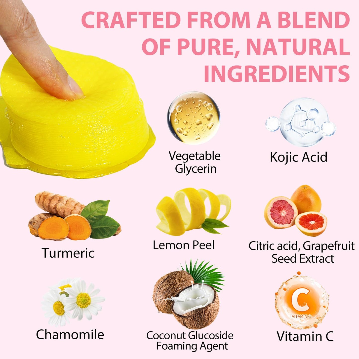 Buyourtaste Kojic Acid and Turmeric Pads 50Pcs, Turmeric Kojic Acid Cleaning Pads, Turmeric Face Pad, Turmeric Exfoliating Foaming Pads, Facial Sponges for Cleansing, Fade Acne, Dark Spots, Hyperpigmentation (1)