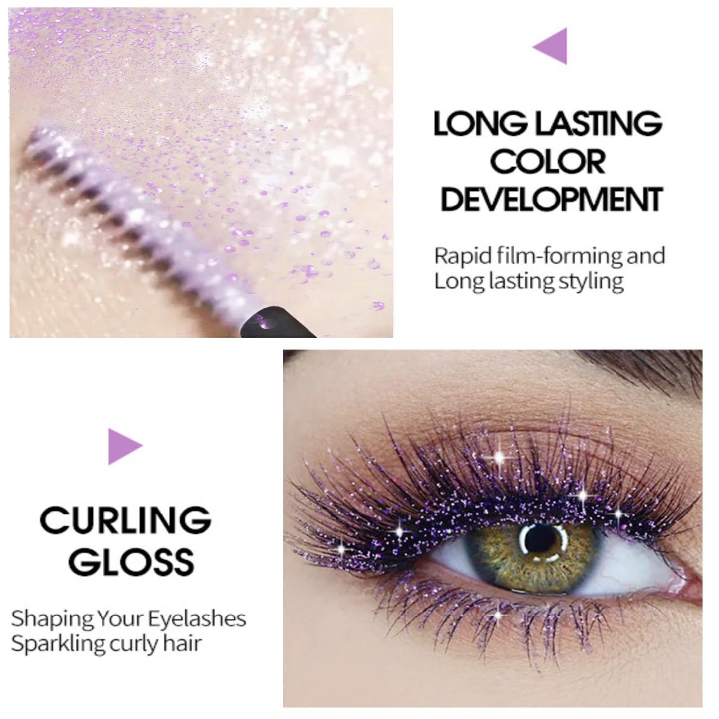 RUICHING Glitter Mascara, Purple Mascara Eye Glitter for Eyelashes, Diamond Shiny Colored Mascara, Long Lasting Smudgeproof Waterproof Sparkling Mascara Eye Make-Up Gift for Women
