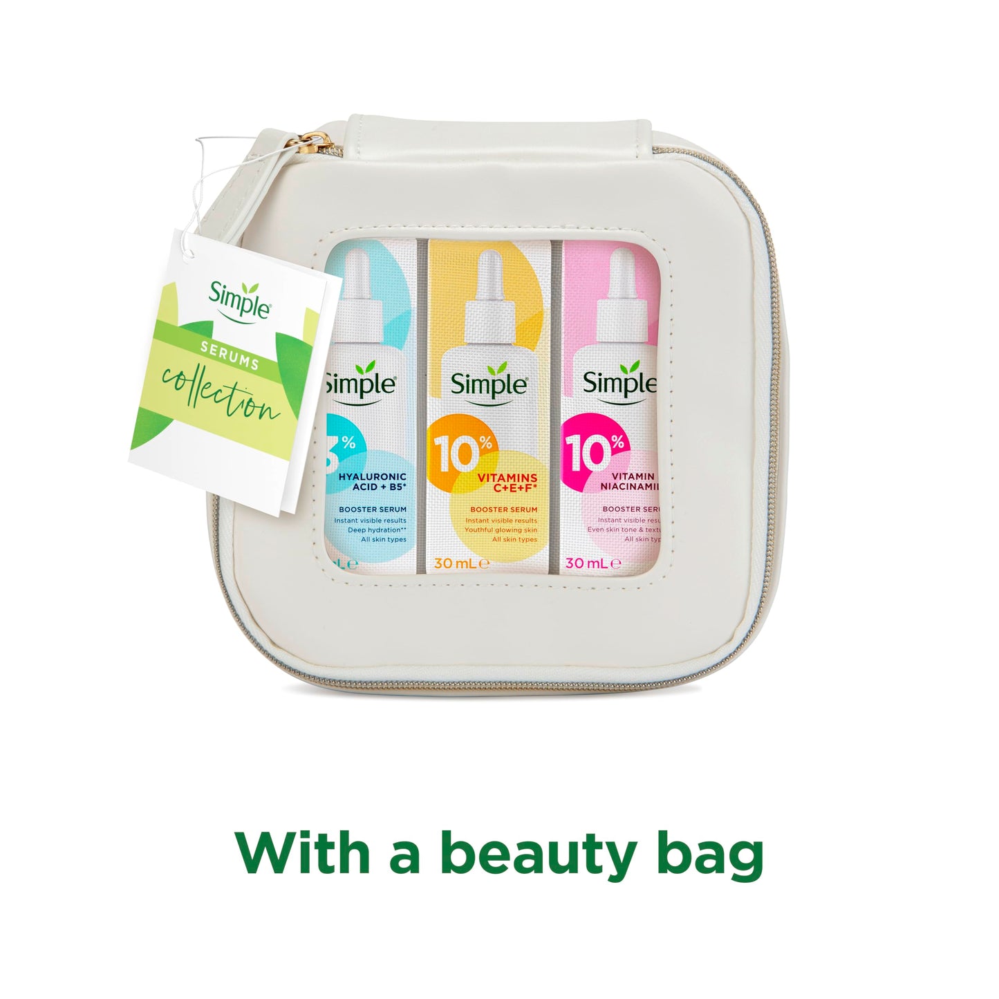 Simple Booster Serum Collection Gift Set With a Small Travel Beauty Bag Face Serums for Her 3 piece
