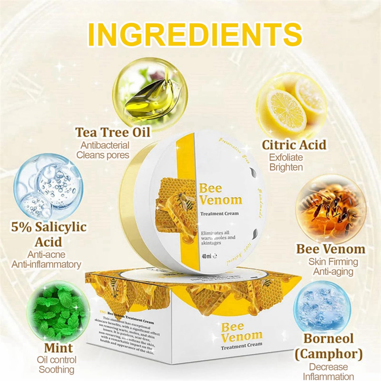 Trendyfave Bee Venom Cream, Bee Venom Skin Treatment Cream, Skin Repair, Enriched with Bee Venom & Natural Extracts, Body Moisturiser, Revitalises Skin, Suitable for All Skin Types, 2Pcs