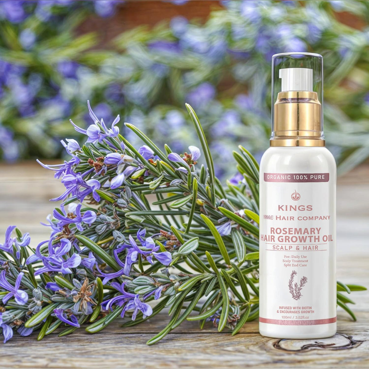 Kings The Hair Company Kings 100% Natural Rosemary Oil for Hair Growth with Biotin - Promotes Hair Growth & Prevents Hair Loss, Organic Rosemary Hair Oil to Treat Dry Damaged Hair for Men & Women | 100 ml