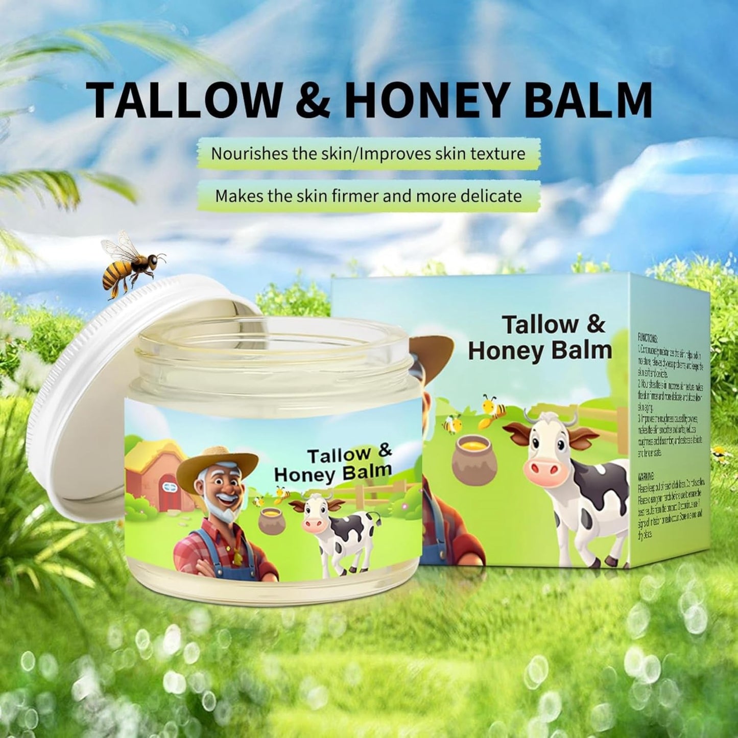 QinZiEn Tallow and Honey Balm,Beef-Tallow Skin Care,Beef-Tallow Moisturiser,Beef-Tallow Face Cream,Smooth Organic Beef-Tallow Skin Lightening Cream,Deeply Moisturizing Beef-Tallow for Dry Skin Face Balm