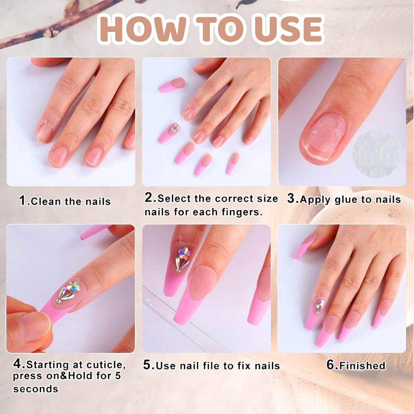 Muorruo 30 Pieces Summer Press-on Nails, medium size, almond shape, artificial nails with 3D floral starfish design, summer beach art nails, pearl glued nail, acrylic