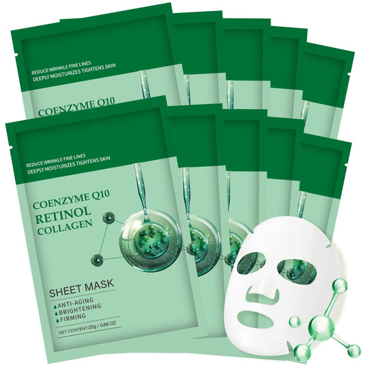 IREV Pack of 10 Collagen Mask Face Masks Skincare, Coenzyme Q10 Retinol Collagen Facial Masks Skincare, Hydrating Face Beauty Care Masks for Deep Repairing and Moisturizing Anti Wrinkles