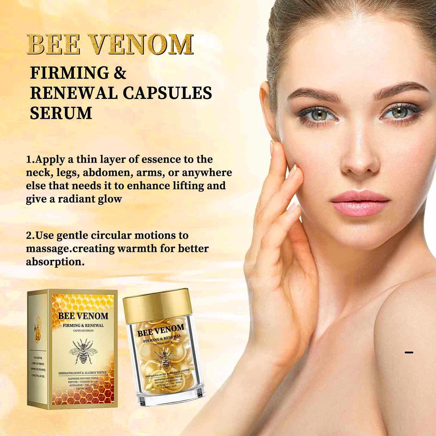 IZBEAUVO Bee Venom Firming & Renewal Capsule, Bee Venom Firming Serum, Anti Aging Serum for Women, Day and Night Serum Capsules, Natural Vegan Formula for Wrinkles, Sagging Skin & Stretch Marks