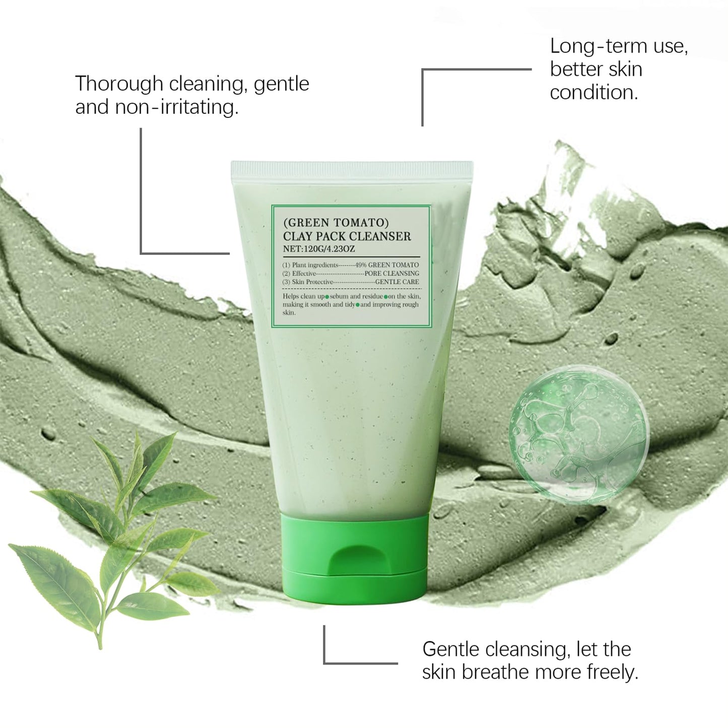 ISBEAUSOLS Green Tomato Clay Mask - Face Masks Skincare - Korean Face Mask - Clay Face Mask Facial kit - Face Masks Beauty with Green Mask Stick Clean Pore Gentle Nourish Face Care