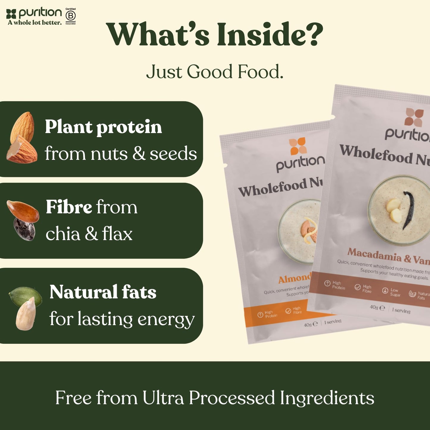 Purition Unflavoured – High Protein Wholefood Shake | 500g Natural Meal Replacement with Whey Protein | Unsweetened, No Flavouring | Keto Diet, Weight Loss & Healthy Breakfasts | 12 Servings
