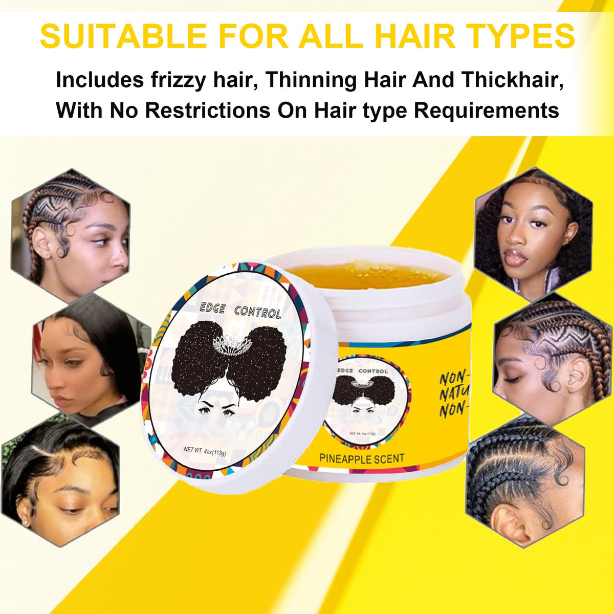 Fashion Base Edge Control Wax for Black Women - Edge Control Gel for Afro Hair - Strong Hold - Non-greasy - No White Residue - Afro Hair Products Gel (Pineapple Scent) 4 Ounces