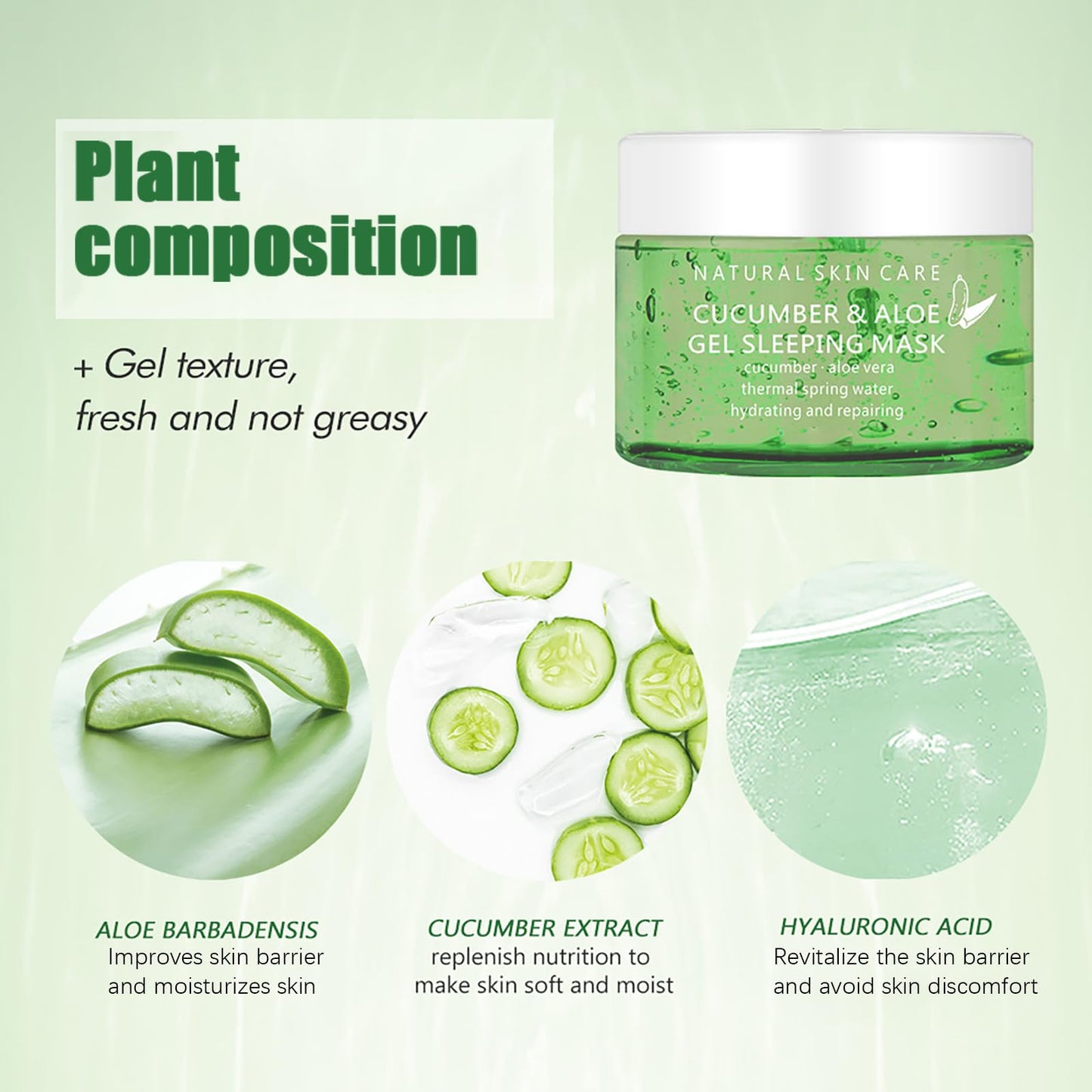 AuraAnge Overnight Face Mask with Cucumber & Aloe Vera, Tending & Hydrating Gel Mask for Moisturized Skin - Sleep Mask for Face, Aloe Vera Moisturizer Gel for Soft Skin
