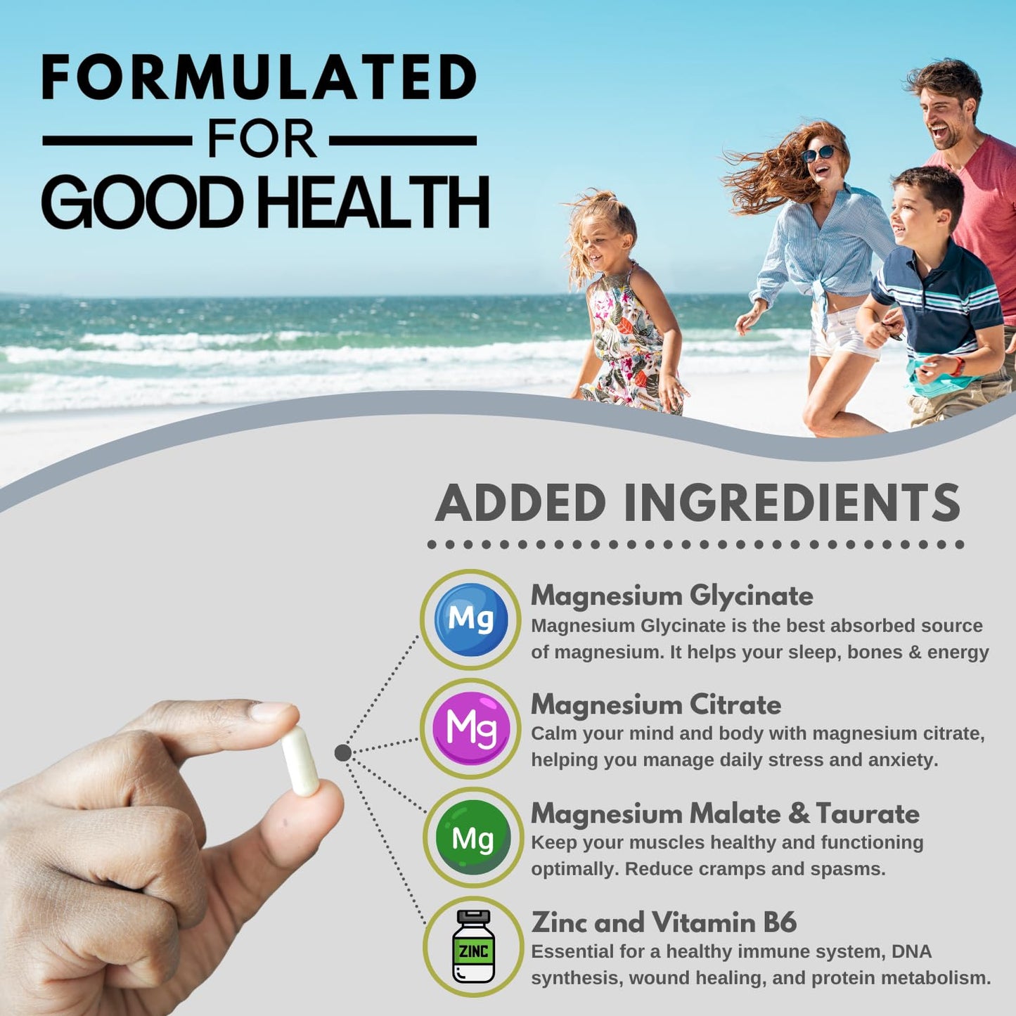 Magnesium Glycinate 4-in-1 | 1400mg Complex – 400mg Elemental Magnesium | High Strength Magnesium Glycinate, Citrate, Malate & Taurate with Zinc and Vitamin B6 | for Sleep, Energy, Bones and Muscles