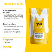 MOBU - Acidophilus Lactobacillus 50mg Probiotic - 500 Million CFU - Supports Healthy Gut Microbiome and Digestion System - Reduce Bloating - UK Made - GMP Approved - 120 Tablets