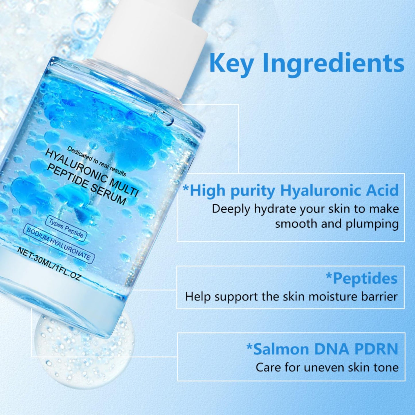 Tongyend Hyaluronic Multi Peptide Serum for Glowing and Soothing, PDRN Serum, Plumping Radiant Peptide Serums for Face, Hydrating Serums, Korean Skin Care, Anti-Aging Moisturiser,30ml