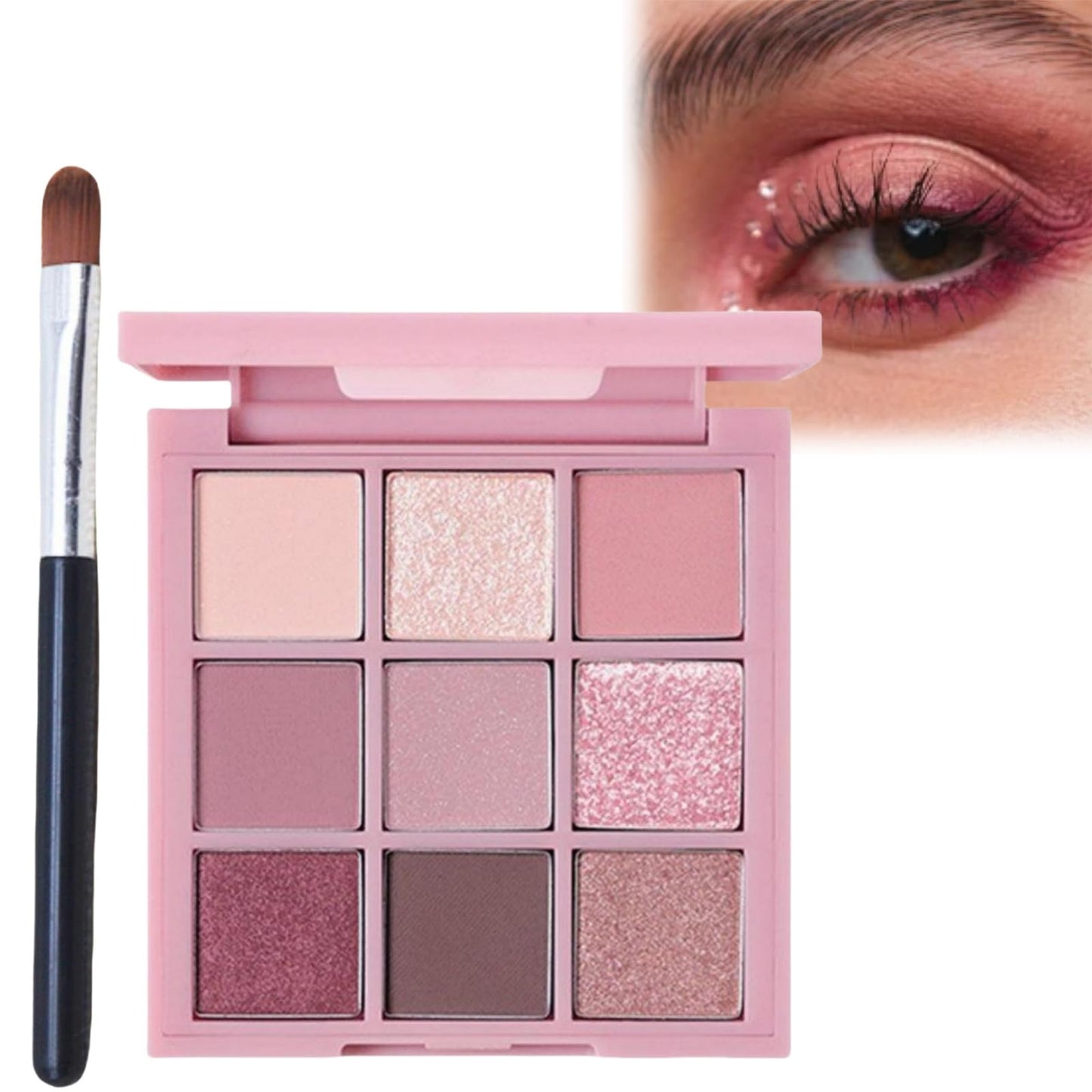 HIVETZ Pink Eyeshadow Palette,Make-Up Palettes,9 Colour Glitter Matte Eye Shadow Pallets,Shimmer Glitter Eye Shadow Pallets,Bright Eyeshadow Palettes,Makeup Eyeshadow,Long Lasting Highly Pigmented Eye Shadow