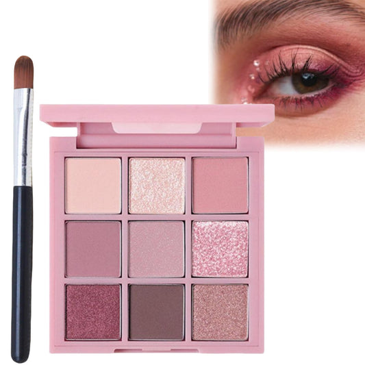 HIVETZ Pink Eyeshadow Palette,Make-Up Palettes,9 Colour Glitter Matte Eye Shadow Pallets,Shimmer Glitter Eye Shadow Pallets,Bright Eyeshadow Palettes,Makeup Eyeshadow,Long Lasting Highly Pigmented Eye Shadow
