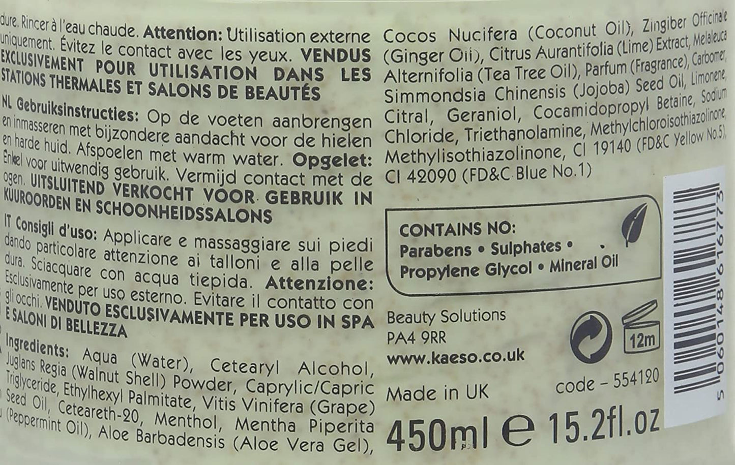 Kaeso Lime and Ginger Tingle Foot Scrub 450 ml