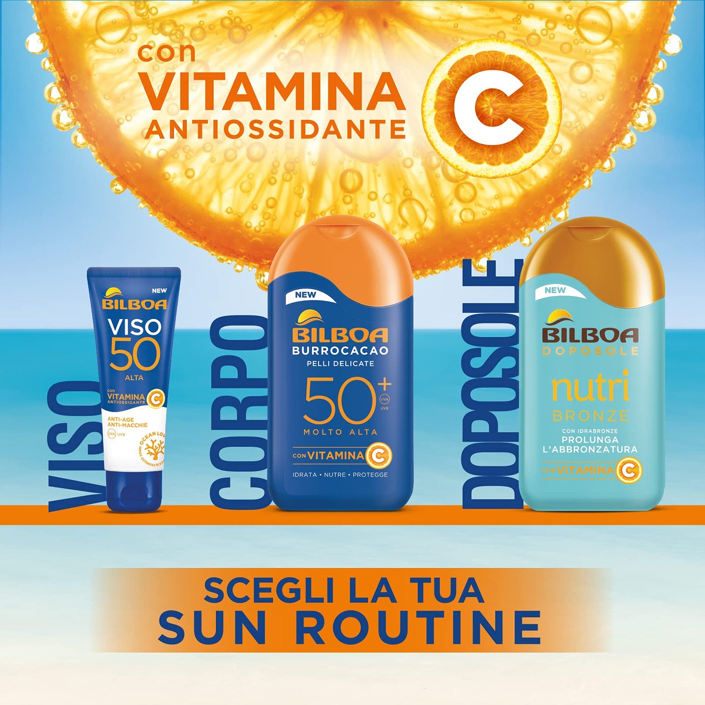 Bilboa Sun Protection Face and Body Cream SPF 50+ with Vitamin C - Hydrates, Nudes and Protects - Ideal for Sensitive Hair - Dermatologically Tested - 180 ml Tube