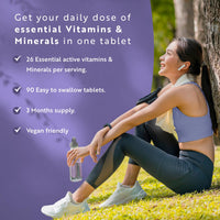 Multivitamin Tablets for Men & Women - 26 Essential Active Vitamins & Minerals with Vitamin C, D, Iron, and Zinc - 90 Vegan Multi Vitamin Tablets for a 3 Month Supply - Made in The UK - Nutravita