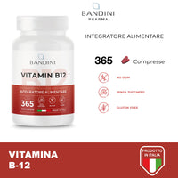 BANDINI Bandini® Vitamin B12 365 Vegan (1 Year Coverage) - Methylcobalamin 1000 µg - 100% Vegan Tablets - VIT B 12 Supplement - Energy Metabolism, Physical and Mental Tiredness