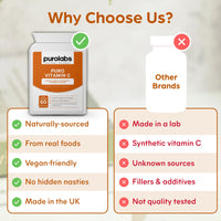 Purolabs Wholefood Vitamin C Supplement - Natural Complex from Acerola Cherry, Rosehip, Blackcurrant & Elderberry - High Strength Immune Support - 60 Capsules - Vegan