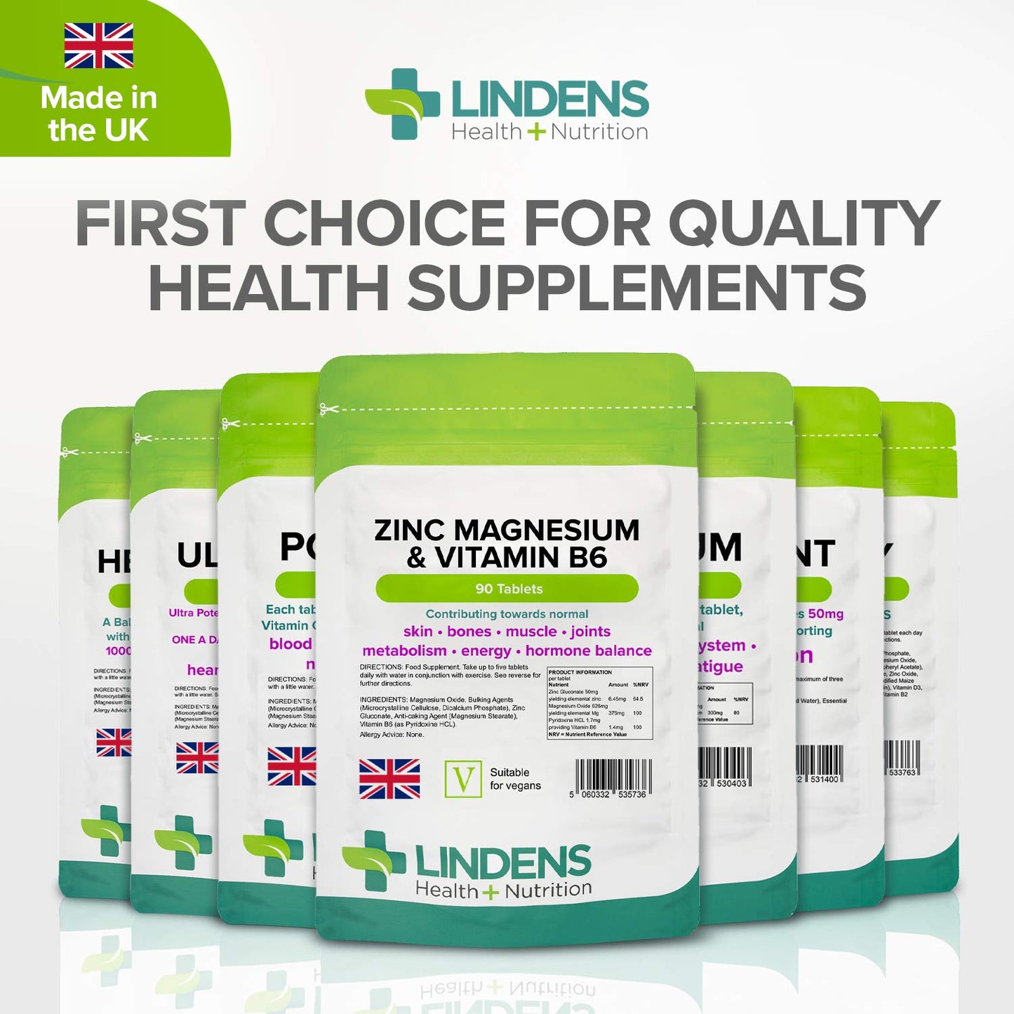 Lindens Zinc, Magnesium and Vitamin B6 Complex Tablets - 90 Pack - Reduction of Tiredness and Fatigue - UK Manufacturer, Letterbox Friendly