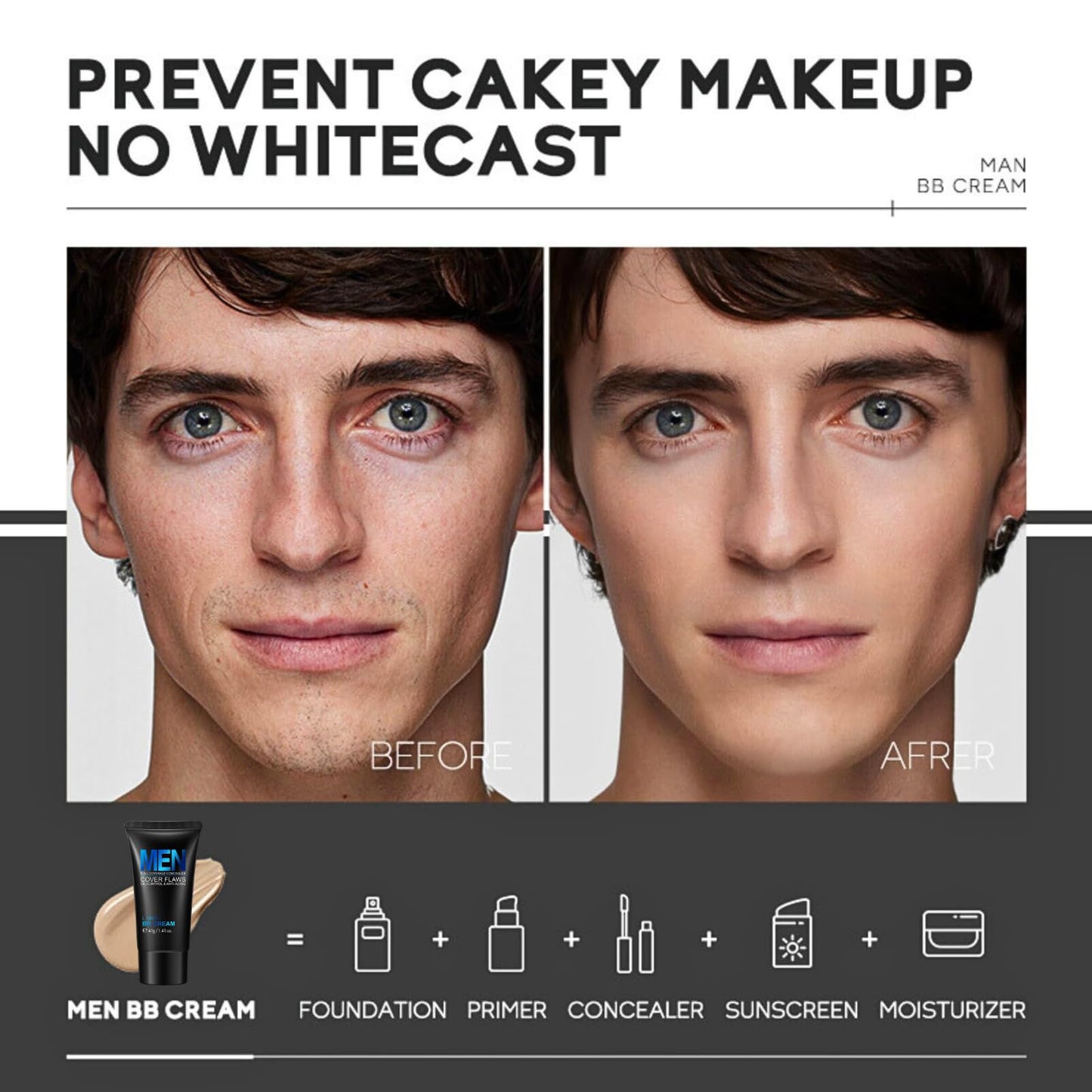 Trendyfave Mens BB Cream Foundation, BB Cream Light, Face Moisturiser For Oily Skin, Concealer For Mature Skin, Face Make-Up, Anti Age Face Cream, Anti Redness Cream For Face